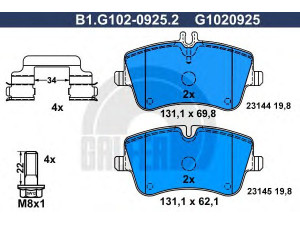 GALFER B1.G102-0925.2 stabdžių trinkelių rinkinys, diskinis stabdys 
 Techninės priežiūros dalys -> Papildomas remontas
003 420 26 20, 003 420 60 20