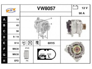 SNRA VW8057 kintamosios srovės generatorius 
 Elektros įranga -> Kint. sr. generatorius/dalys -> Kintamosios srovės generatorius
028903028D, 030903023J