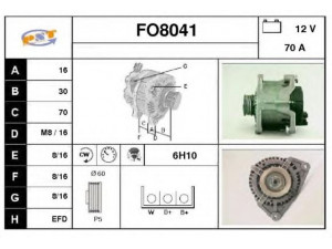 SNRA FO8041 kintamosios srovės generatorius 
 Elektros įranga -> Kint. sr. generatorius/dalys -> Kintamosios srovės generatorius
96FF10300DC, 97AB10300AA, 97AB10300AB
