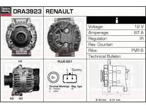 DELCO REMY DRA3923 kintamosios srovės generatorius 
 Elektros įranga -> Kint. sr. generatorius/dalys -> Kintamosios srovės generatorius
7700427932, 7700431890, 7700434899