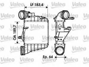 VALEO 817558 tarpinis suslėgto oro aušintuvas, kompresorius 
 Variklis -> Oro tiekimas -> Įkrovos agregatas (turbo/superįkrova) -> Tarpinis suslėgto oro aušintuvas
6Q0145804B, 6Q0145804E, 6Q0145804B