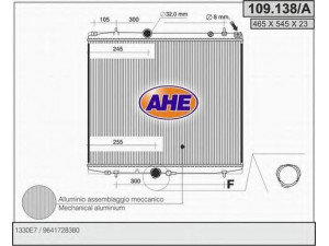 AHE 109.138/A radiatorius, variklio aušinimas 
 Aušinimo sistema -> Radiatorius/alyvos aušintuvas -> Radiatorius/dalys
9641728380