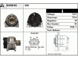 EDR 940840 kintamosios srovės generatorius 
 Elektros įranga -> Kint. sr. generatorius/dalys -> Kintamosios srovės generatorius
021903025E
