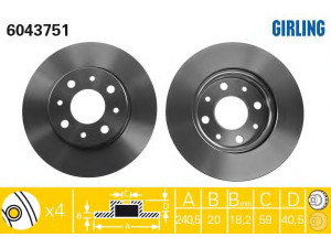 GIRLING 6043751 stabdžių diskas 
 Stabdžių sistema -> Diskinis stabdys -> Stabdžių diskas
0000071772815, 46788929, 51742727