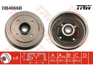 TRW DB4066B stabdžių būgnas 
 Stabdžių sistema -> Būgninis stabdys -> Stabdžių būgnas
7700685473, 7700752363, 7700783030