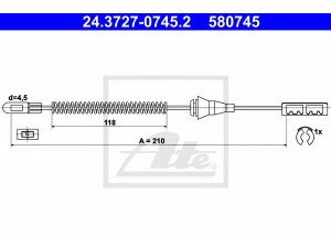 ATE 24.3727-0745.2 trosas, stovėjimo stabdys 
 Stabdžių sistema -> Valdymo svirtys/trosai
5 22 411, 5 22 414, 90496486, 90538631