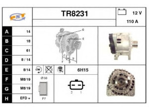 SNRA TR8231 kintamosios srovės generatorius 
 Elektros įranga -> Kint. sr. generatorius/dalys -> Kintamosios srovės generatorius
8200410671, 8200667610