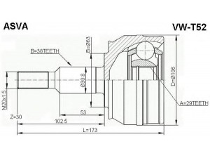 ASVA VW-T52 jungčių komplektas, kardaninis velenas 
 Ratų pavara -> Sujungimai/komplektas
7H0407321, 7H0407321C, 7H0407321D