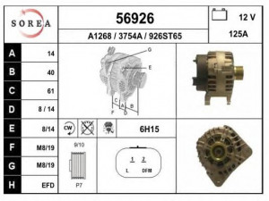 EAI 56926 kintamosios srovės generatorius 
 Elektros įranga -> Kint. sr. generatorius/dalys -> Kintamosios srovės generatorius
7711135333, 8200086162, 8200290217