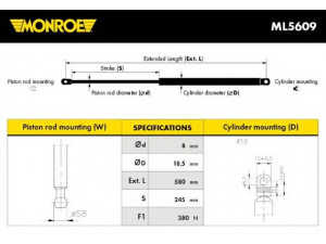 MONROE ML5609 dujinė spyruoklė, bagažinė 
 Priedai -> Bagažinė/pakrovimo skyrius
5459705, 5490307
