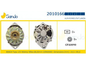 SANDO 2010166.2 kintamosios srovės generatorius 
 Elektros įranga -> Kint. sr. generatorius/dalys -> Kintamosios srovės generatorius
60811651, 46431712, 7629272, 7631385