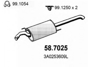 ASSO 58.7025 galinis duslintuvas 
 Išmetimo sistema -> Duslintuvas
3A0253609G, 3A0253609H, 3A0253609L