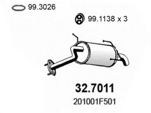 ASSO 32.7011 galinis duslintuvas 
 Išmetimo sistema -> Duslintuvas
201001F500, 201001F501, 201001F501KE