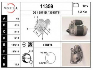 EAI 11359 starteris 
 Elektros įranga -> Starterio sistema -> Starteris
M2T48381, M3T222, M3T32985, M3T32989
