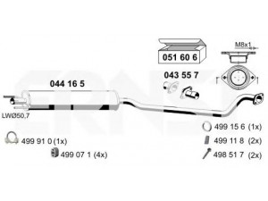 ERNST 044165 vidurinis duslintuvas 
 Išmetimo sistema -> Duslintuvas
58 52 064, 58 52 113, 58 52 115