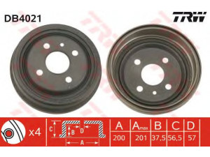 TRW DB4021 stabdžių būgnas 
 Stabdžių sistema -> Būgninis stabdys -> Stabdžių būgnas
568053, 568058, 90086194, 90193915