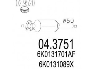 MTS 04.3751 katalizatoriaus keitiklis 
 Išmetimo sistema -> Katalizatoriaus keitiklis
6K0131089X, 6K0131701AF