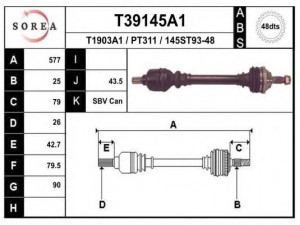 EAI T39145A1 kardaninis velenas 
 Ratų pavara -> Kardaninis velenas
32722F, 32723F, 9634393680