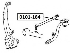 ASVA 0101-184 valdymo svirties/išilginių svirčių įvorė 
 Ašies montavimas/vairavimo mechanizmas/ratai -> Valdymo svirtis/pasukamosios svirties sujungimas -> Montavimas/sutvirtinimas
48660-22110, 48660-22111, 48660-30211