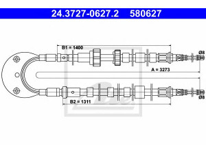 ATE 24.3727-0627.2 trosas, stovėjimo stabdys 
 Stabdžių sistema -> Valdymo svirtys/trosai
1664703, 1664811, 1664872, 1664975