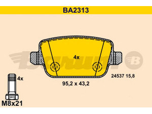 BARUM BA2313 stabdžių trinkelių rinkinys, diskinis stabdys 
 Techninės priežiūros dalys -> Papildomas remontas
1439867, 1459408, 1477803, 1566234
