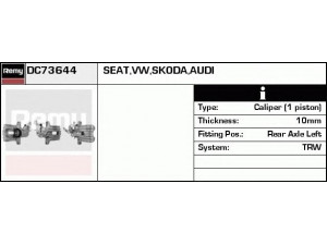 DELCO REMY DC73644 stabdžių apkaba 
 Dviratė transporto priemonės -> Stabdžių sistema -> Stabdžių apkaba / priedai
1K0 615 423D, 1K0 615 423J