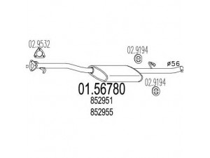 MTS 01.56780 vidurinis duslintuvas 
 Išmetimo sistema -> Duslintuvas
852951, 852954, 852955