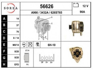 EAI 56626 kintamosios srovės generatorius 
 Elektros įranga -> Kint. sr. generatorius/dalys -> Kintamosios srovės generatorius
97KB10300AA