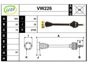SERA VW226 kardaninis velenas 
 Ratų pavara -> Kardaninis velenas
1H0407271, 1H0407271X