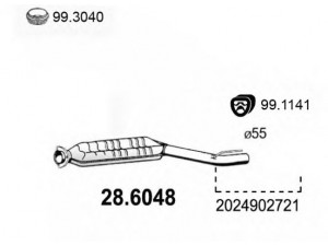 ASSO 28.6048 vidurinis duslintuvas 
 Išmetimo sistema -> Duslintuvas
2024900221, 2024900815, 2024902721