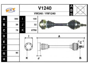 SNRA V1240 kardaninis velenas 
 Ratų pavara -> Kardaninis velenas
1J0407271AP, 1J0407271FN, 1J0407271H
