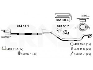 ERNST 044141 vidurinis duslintuvas 
 Išmetimo sistema -> Duslintuvas
58 52 071, 58 52 114, 58 52 136