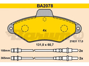 BARUM BA2078 stabdžių trinkelių rinkinys, diskinis stabdys 
 Techninės priežiūros dalys -> Papildomas remontas
4251 56, 4252 91, 95 667 786