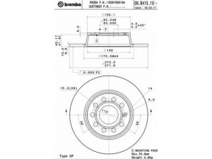 BREMBO 08.B413.11 stabdžių diskas 
 Stabdžių sistema -> Diskinis stabdys -> Stabdžių diskas
1K0615601AA, 6R0615601, 1K0615601AA