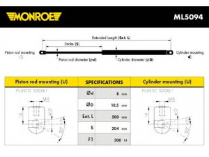 MONROE ML5094 dujinė spyruoklė, bagažinė 
 Priedai -> Bagažinė/pakrovimo skyrius
7700818237