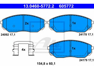 ATE 13.0460-5772.2 stabdžių trinkelių rinkinys, diskinis stabdys 
 Techninės priežiūros dalys -> Papildomas remontas
58101-3EE00, 58101-3EE01