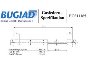 BUGIAD BGS11165 dujinė spyruoklė, gaubtas 
 Kėbulas -> Dujinės spyruoklės
55394472AA, 68025360AA