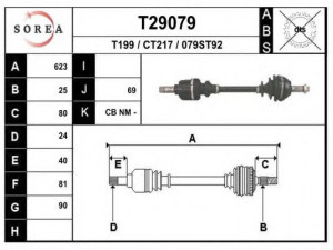 EAI T29079 kardaninis velenas 
 Ratų pavara -> Kardaninis velenas
3272G5, 96129064