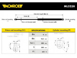 MONROE ML5238 dujinė spyruoklė, bagažinė 
 Priedai -> Bagažinė/pakrovimo skyrius
4B9827552A
