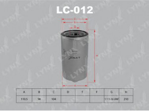 LYNXauto LC-012 alyvos filtras
18675-00020, 5-86506-949-0, 15209-Z5000