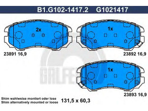 GALFER B1.G102-1417.2 stabdžių trinkelių rinkinys, diskinis stabdys 
 Techninės priežiūros dalys -> Papildomas remontas
58101-2CA20, 58101-2EA10, 58101-2EA11