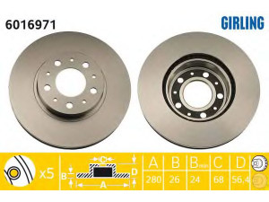 GIRLING 6016971 stabdžių diskas 
 Stabdžių sistema -> Diskinis stabdys -> Stabdžių diskas
3516567, 35165679, 6848902, 68489020