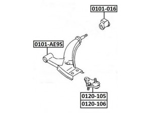 ASVA 0101-016 valdymo svirties/išilginių svirčių įvorė 
 Ašies montavimas/vairavimo mechanizmas/ratai -> Valdymo svirtis/pasukamosios svirties sujungimas -> Montavimas/sutvirtinimas
48655-12010, 48655-12060