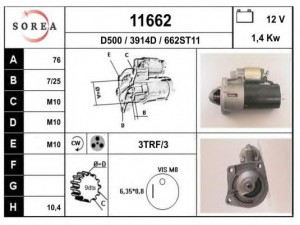 EAI 11662 starteris 
 Elektros įranga -> Starterio sistema -> Starteris
V85BB11000AA, V85BB11000AB