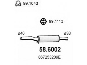 ASSO 58.6002 vidurinis duslintuvas 
 Išmetimo sistema -> Duslintuvas
867253209A, 867253209E, 867253209F
