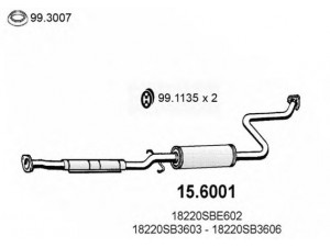 ASSO 15.6001 vidurinis duslintuvas 
 Išmetimo sistema -> Duslintuvas
18220SB3023, 18220SB3601, 18220SB3602
