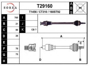 EAI T29160 kardaninis velenas 
 Ratų pavara -> Kardaninis velenas
3273EV, 9639475280