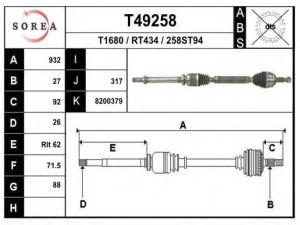 EAI T49258 kardaninis velenas 
 Ratų pavara -> Kardaninis velenas
8200379208
