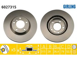 GIRLING 6027315 stabdžių diskas 
 Stabdžių sistema -> Diskinis stabdys -> Stabdžių diskas
34112227171, 34112227737