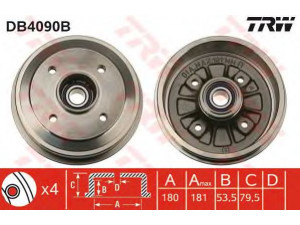 TRW DB4090B stabdžių būgnas 
 Stabdžių sistema -> Būgninis stabdys -> Stabdžių būgnas
424727, 424730